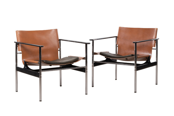 China Charles Pollock Lounge Armchairs / Charles Pollock Model 657 Sling Lounge Chairs, Pair, Knoll International supplier