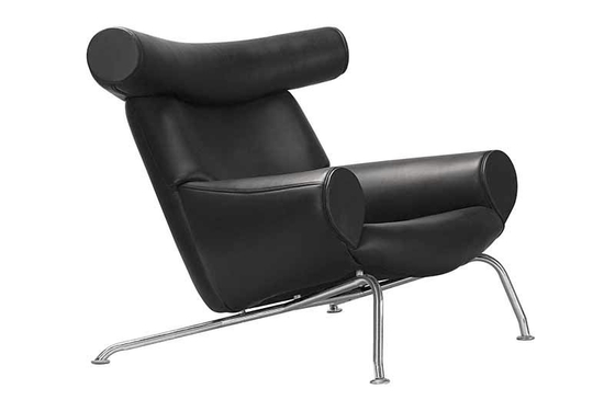 China Leather Wegner Ox Fiberglass Arm Chair Leisure EJ100 With Ottoman Metal Leg supplier