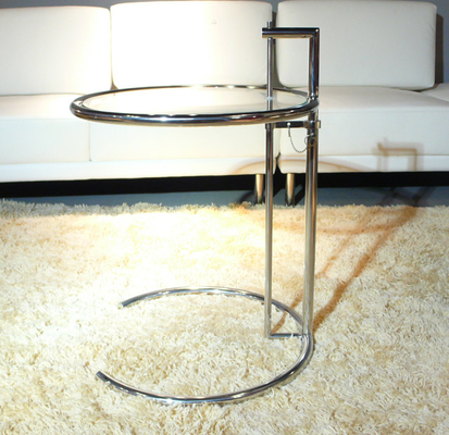 China Eileen Gray Glass End Tables Stainless Steel Frame Simple Adjustable Height supplier