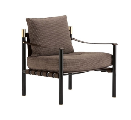 China Flou Iko Fiberglass Arm Chair With Tubular Steel Frame / Leather Straps Back supplier